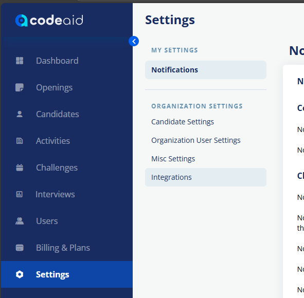 Codeaid recruitee integration - Dashboard screenshot