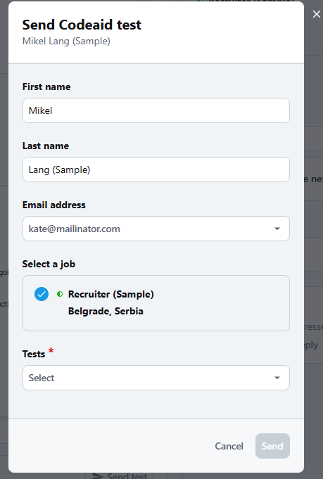 Codeaid Recruitee integration - Send Test