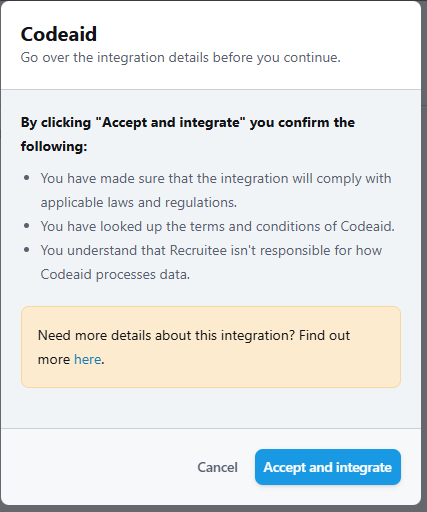 Recruitee integration with CodeAid terms for integration